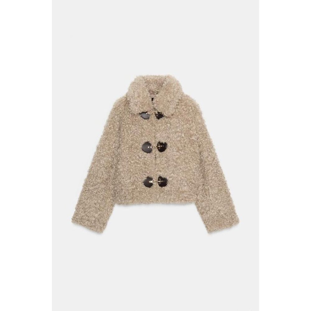 ZARA FAUX FUR JACKET WITH FIREMAN CLASPS - Picture 7 of 9